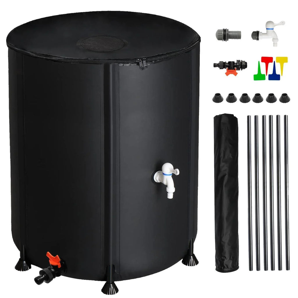 Portable Rain Barrel Water Collector Tank with Spigot Filter Black 50 Gallon