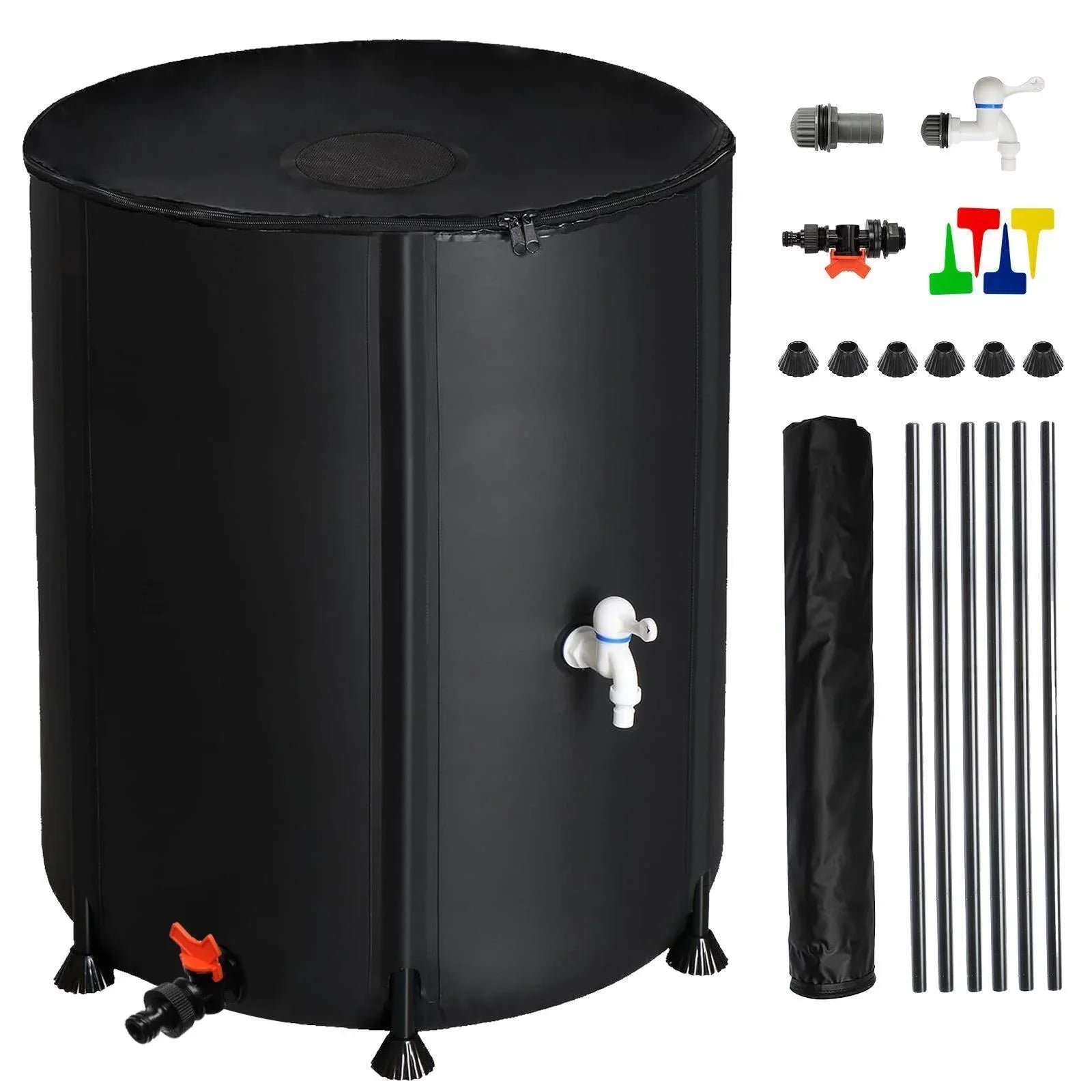 Portable Rain Barrel Water Collector Tank with Spigot Filter Black 50 Gallon