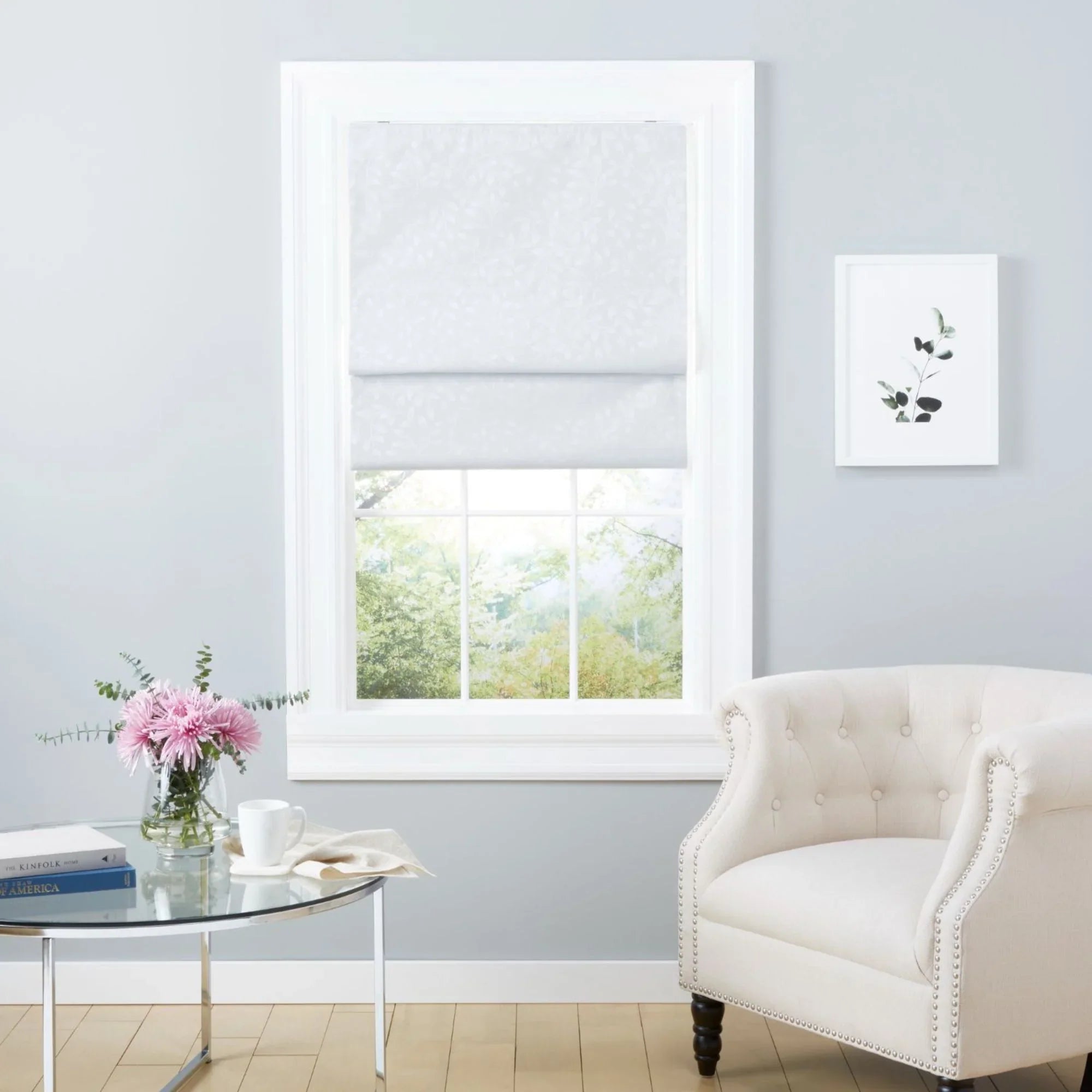 Exclusive Home Bolan Botanical Total Blackout Roman Shade, 27"x 64", White
