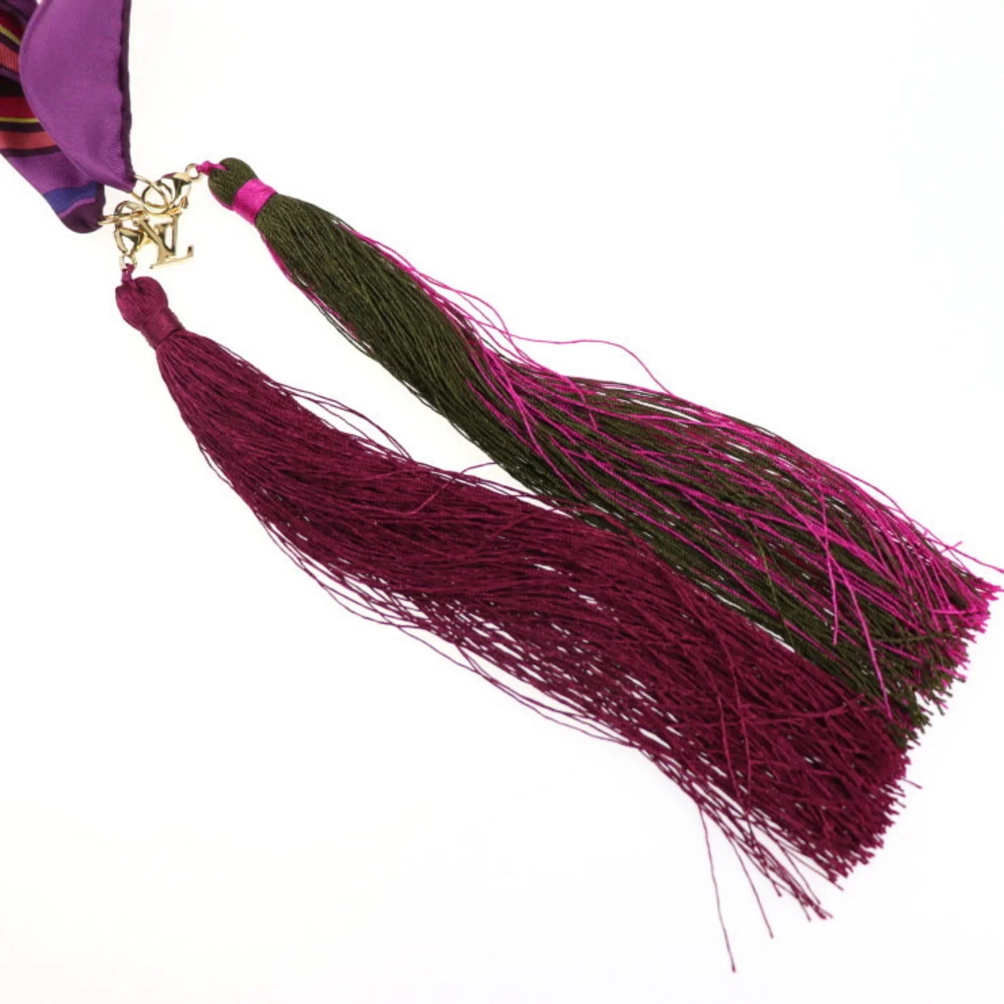 Pre-Owned LOUIS VUITTON Louis Vuitton fringed scarf silk purple multicolor 400505 apparel accessories (Like New)