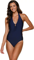 Helen Jon Womens Resort Essentials Plunge Tortoise One-Piece Swimsuit Small Navy Solid