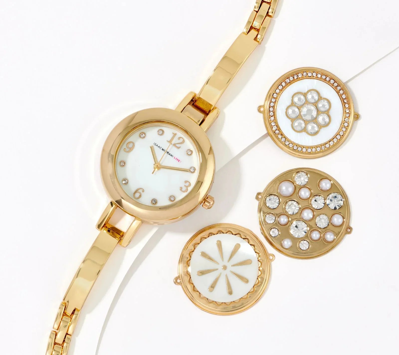 Isaac Mizrahi Live! crystal Interchangeable Bracelet Watch 7"-8-1/4" GoldTone