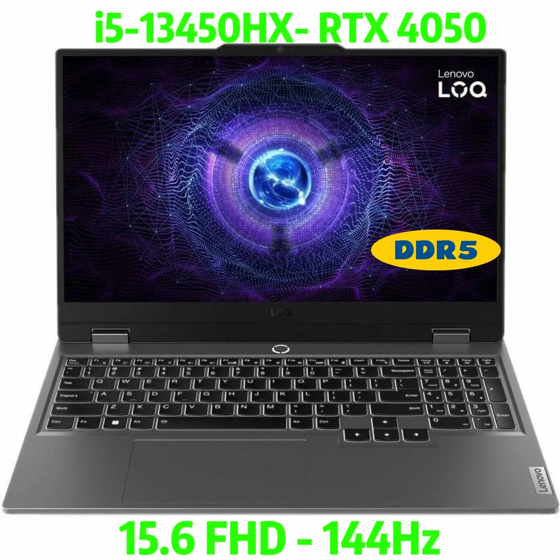 LOQ Gaming Laptop 15.6in 144 Hz FHD Display, Intel Core i5-13450HX,12GB DDR5 RAM, 512GB SSD NVIDIA GeForce RTX 4050, Backlit, Windows 11 Home
