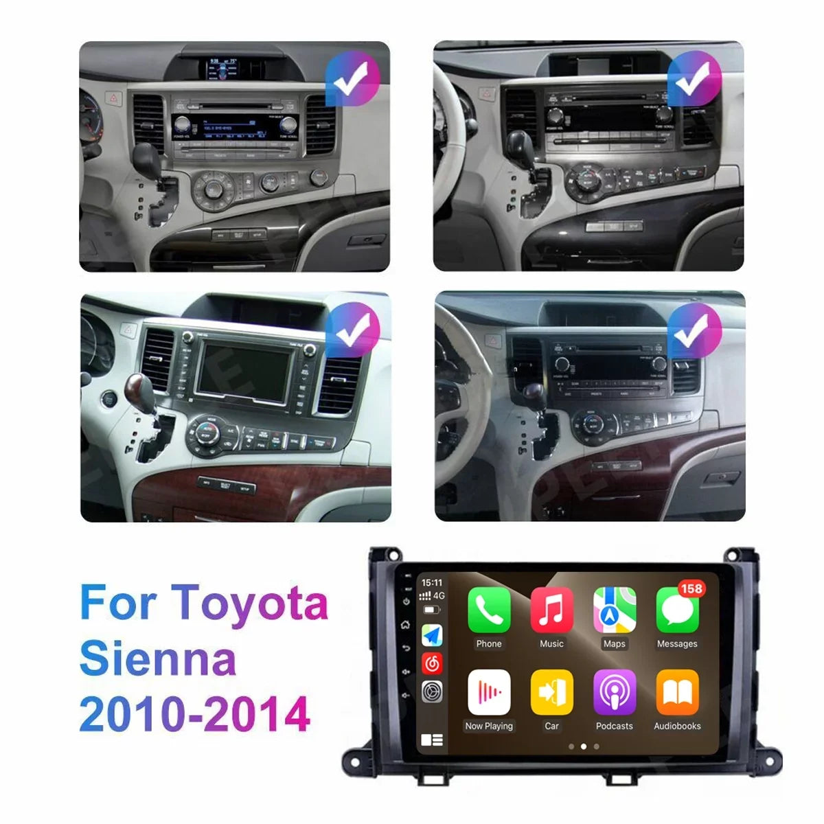 For 2011-2014 Toyota Sienna Radio, Roinvou Android Wireless CarPlay Car Stereo with Android Auto 9 Inch Touch Screen Bluetooth Car Radio Support Mirror Link GPS WiFi 2+32G