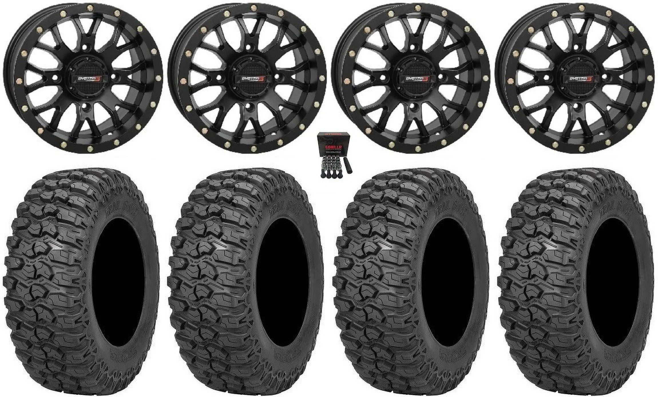 System 3 ST-3 Black 15" Wheels 32" Trail Saw 2.0 Tires Can-Am Commander Maverick Renegade Outlander Defender