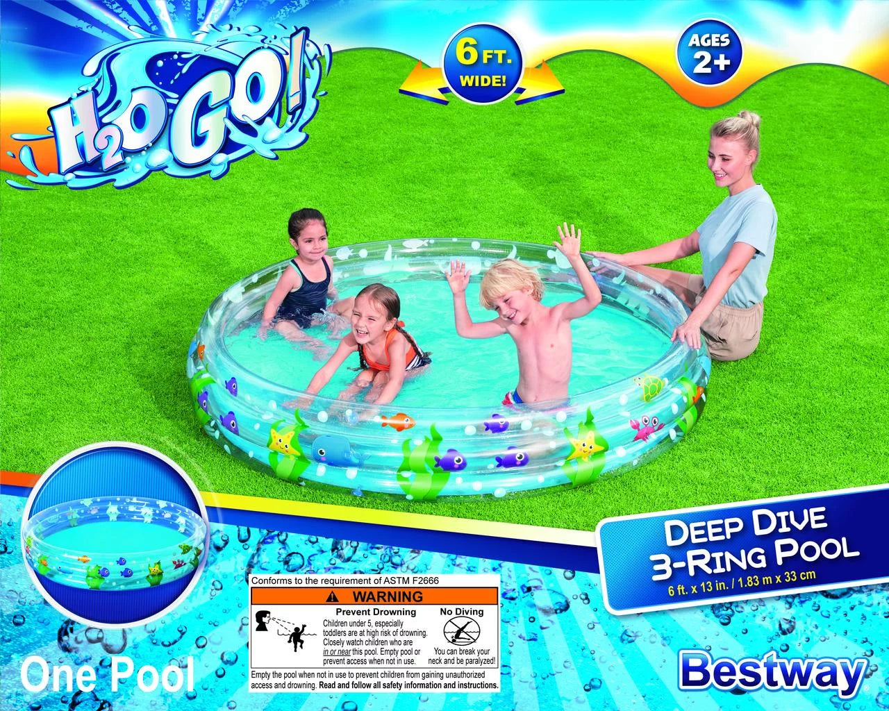 H2ogo! Deep Dive 3-Ring Clear Outdoor Pool for Children Age 2+