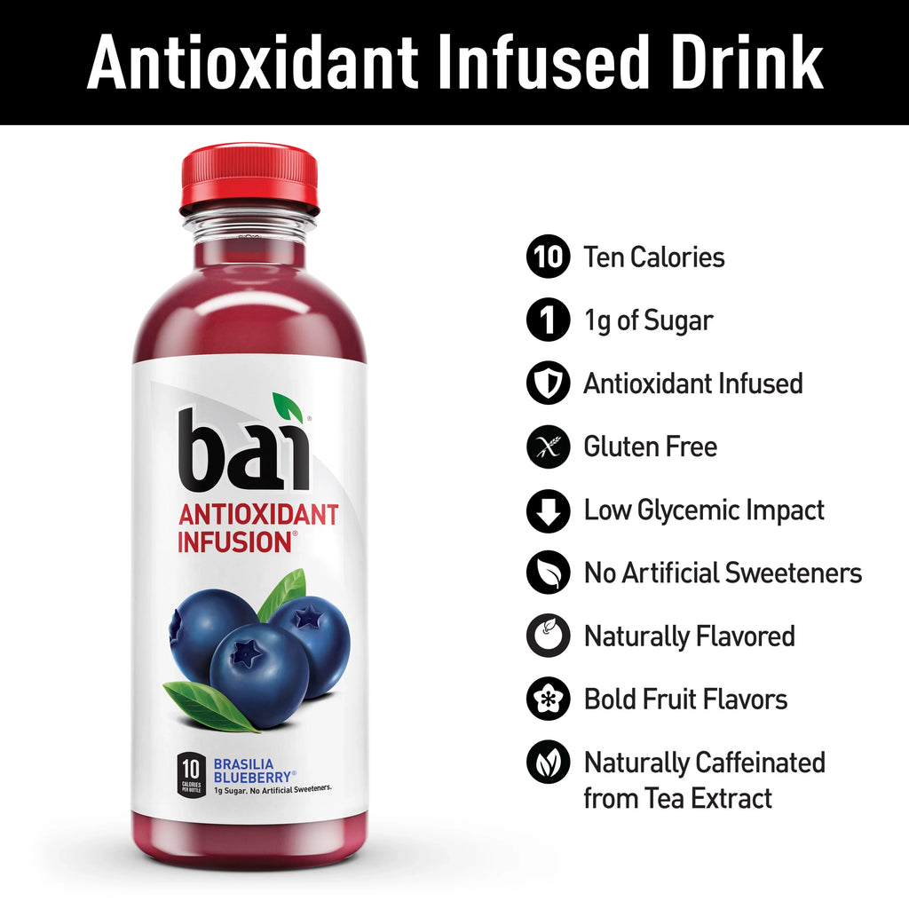 Bai Gluten-Free, Brasilia Blueberry, Antioxidant Infpre-owned Drink, 18 Fl Oz, 12 Pack Bottles