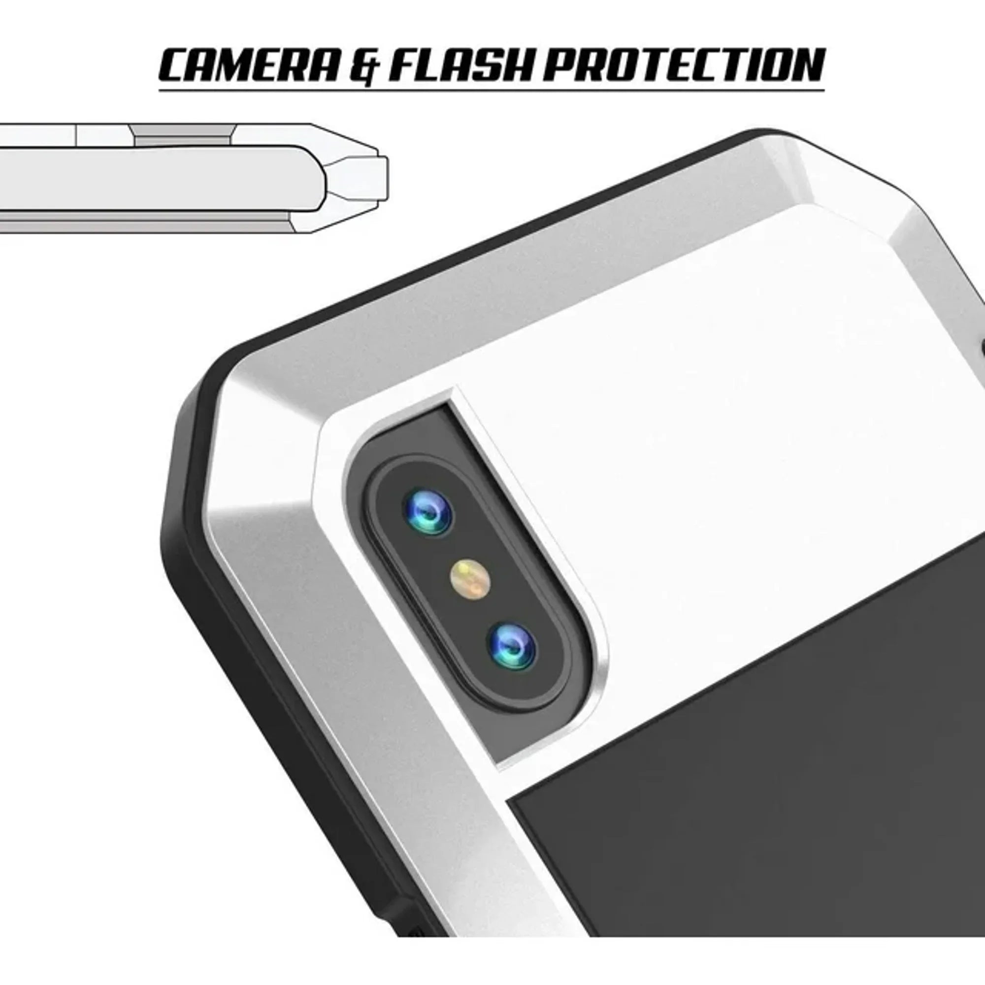 Gorilla Glass Aluminum Metal iPhone XS Max Case (Silver) Heavy Duty Military Grade Shockproof and Scratch Resistant Protection, Rugged Outdoor Travel