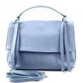 Italian Artisan  Womens Handcrafted Genuine Calfskin Leather Freestyle Shoulder Handbag, Light Cyan - Medium