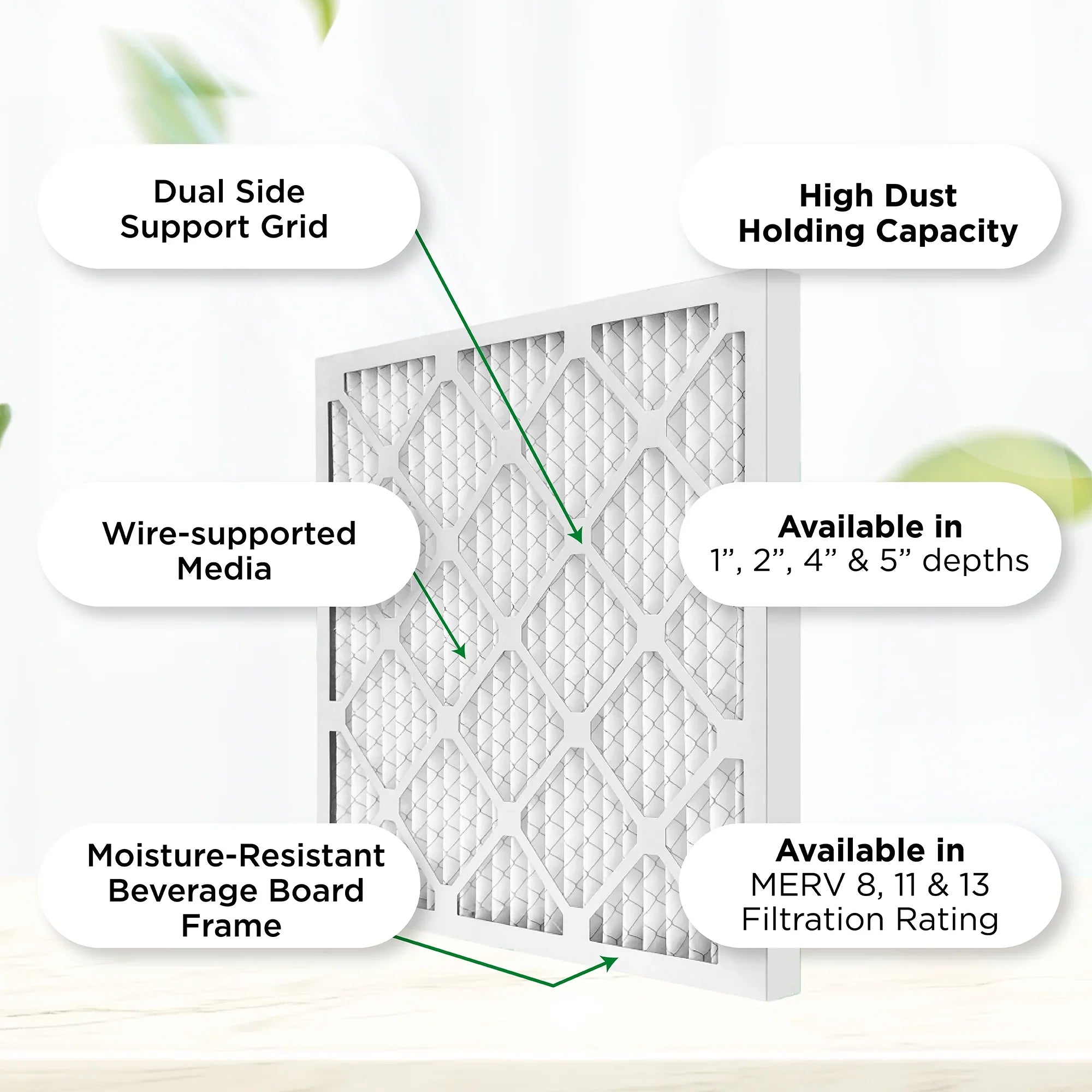 18x18x2 MERV 11, MPR 1000 Pleated AC Furnace 2" Air Filters by Pamlico. Quantity 6. Actual Size: 17-3/4 x 17-3/4 x 1-3/4