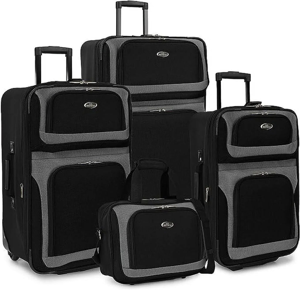 U.S. Traveler New Yorker Lightweight Softside Expandable Travel Rolling Luggage, Black/Grey, 4-Piece Set (15/21/25/29)
