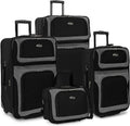 U.S. Traveler New Yorker Lightweight Softside Expandable Travel Rolling Luggage, Black/Grey, 4-Piece Set (15/21/25/29)