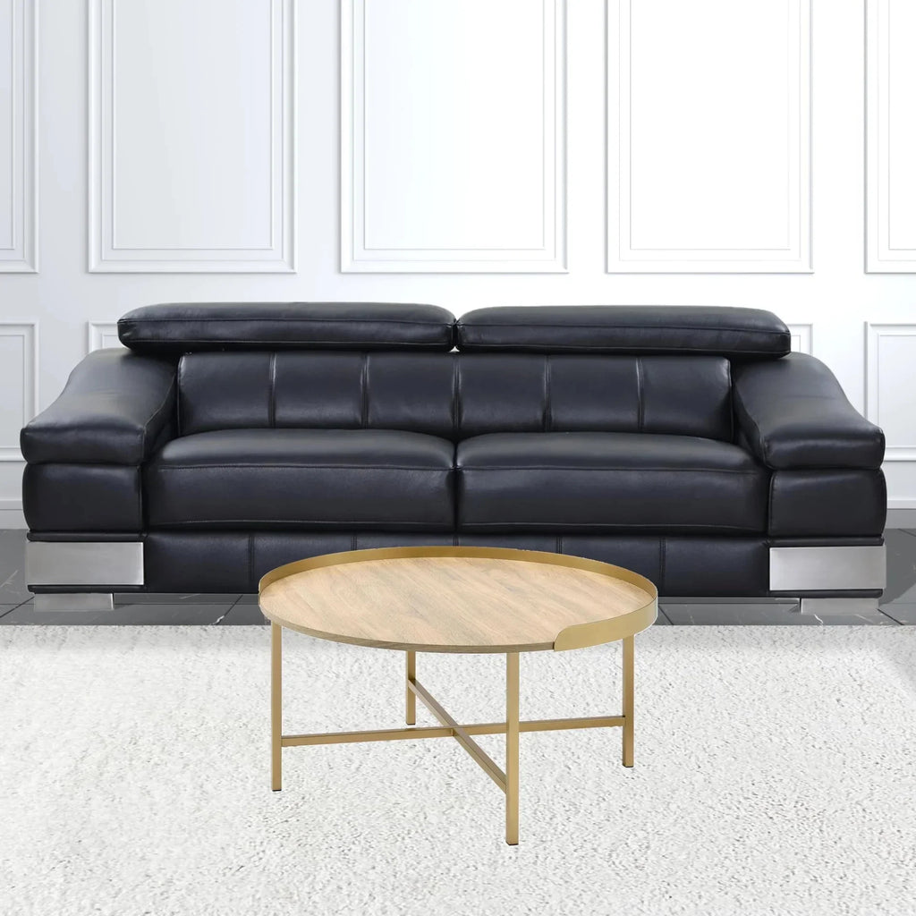 HomeRoots 490508 18 x 34 x 34 in. Gold & Oak Manufactured Wood & Metal Round Coffee Table