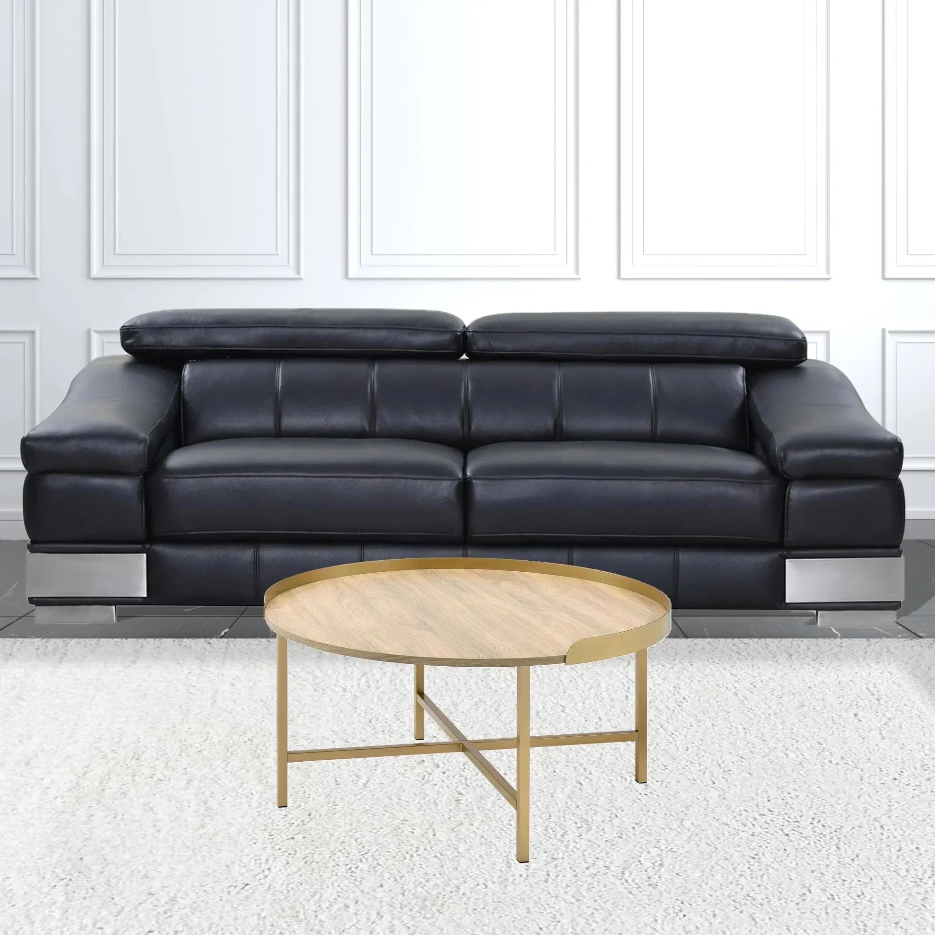 HomeRoots 490508 18 x 34 x 34 in. Gold & Oak Manufactured Wood & Metal Round Coffee Table