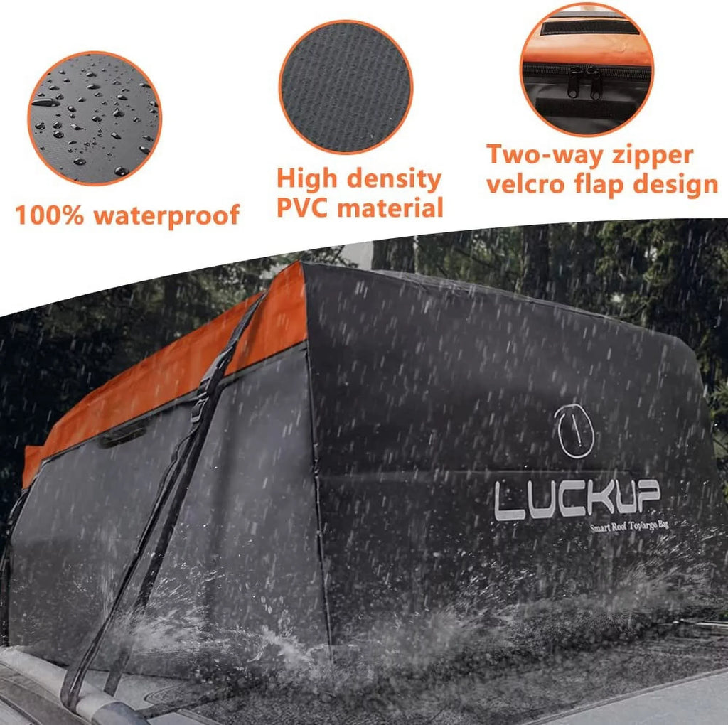 LUCKUP Roof Rack Car Cargo Carrier Bag,18.5 Cubic Ft Rooftop Box, Waterproof &Durable with Anti-Slip Mat, Heavy Duty Wide Straps and Buckles, Compatible for All Car Models (Black & Orange)
