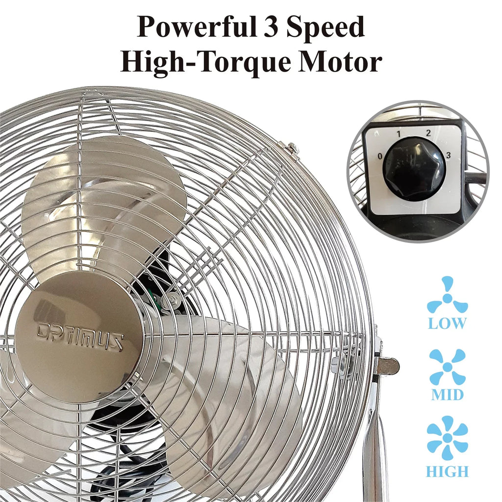 Optimus F-4122 Heavy Duty Aluminum 12 Inch 3 Speed Industrial Fan, Chrome
