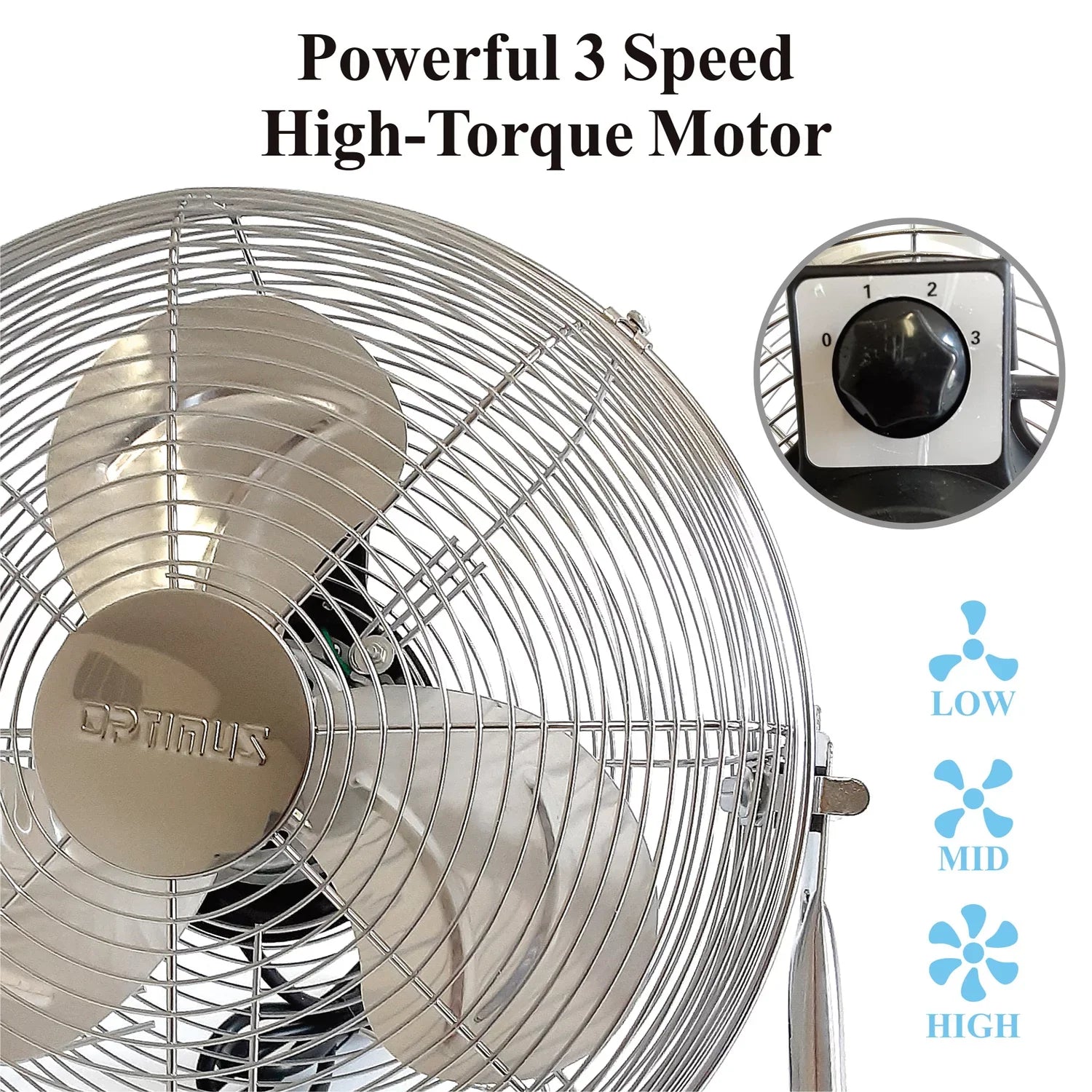 Optimus F-4122 Heavy Duty Aluminum 12 Inch 3 Speed Industrial Fan, Chrome