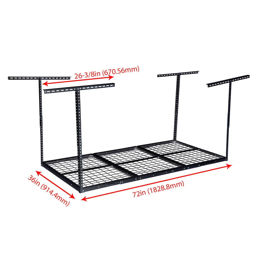 Hecasa 3 x 6 Overhead Garage Storage Rack Adjustable Garage Ceiling Mounted Storage Rack Black Steel