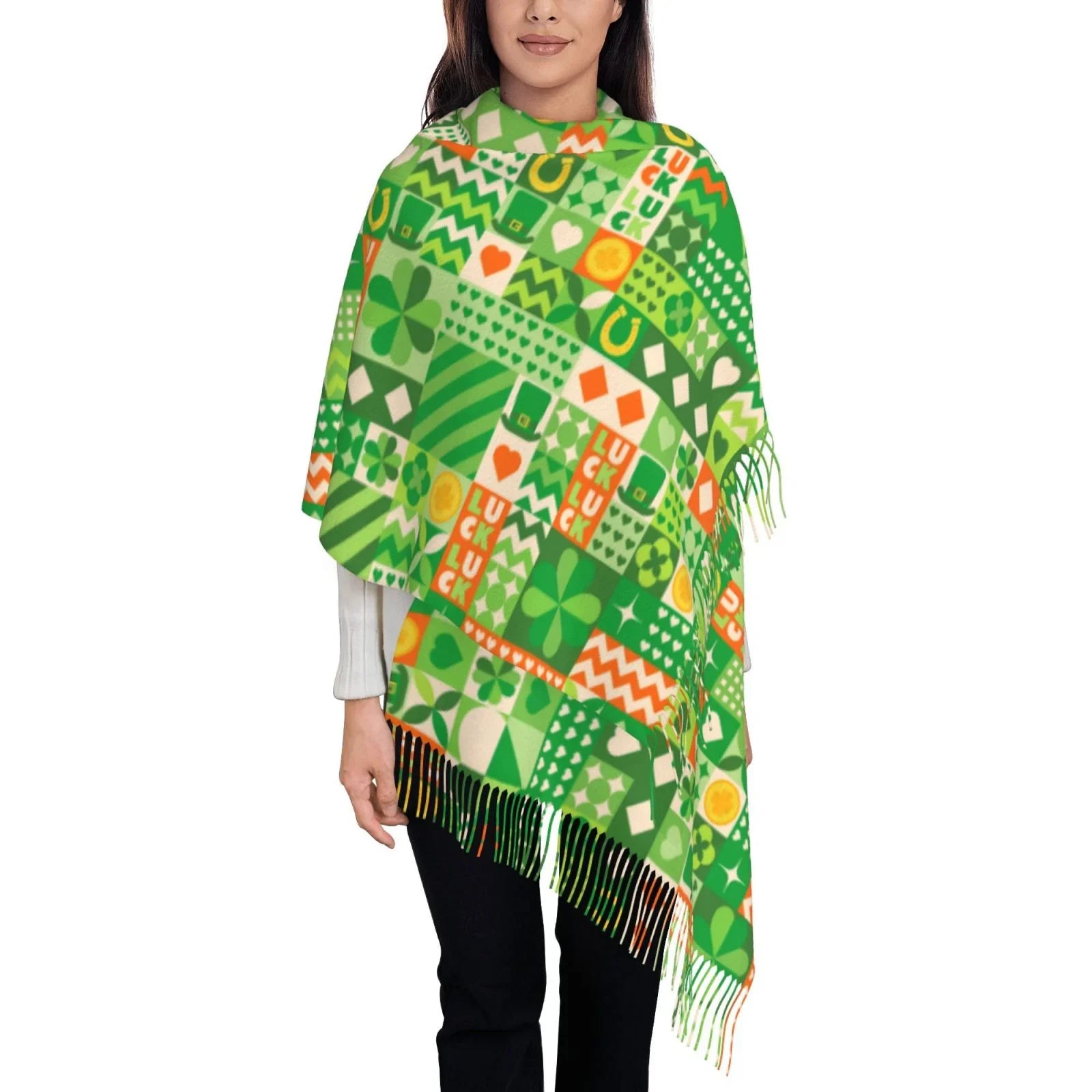 Bingfone Soft Cashmere Feel Scarf For Women Elegant Art Print Winter Warm Scarves Large Shawl Wrap Gifts- St Patrick's Day6