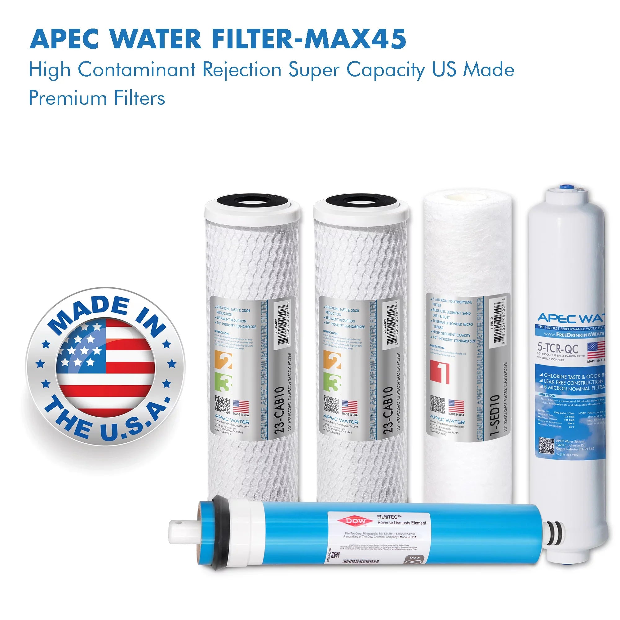 APEC FILTER-MAX45 50 GPD Complete Replacement Filter Set for ULTIMATE Series Reverse Osmosis Water Filter System
