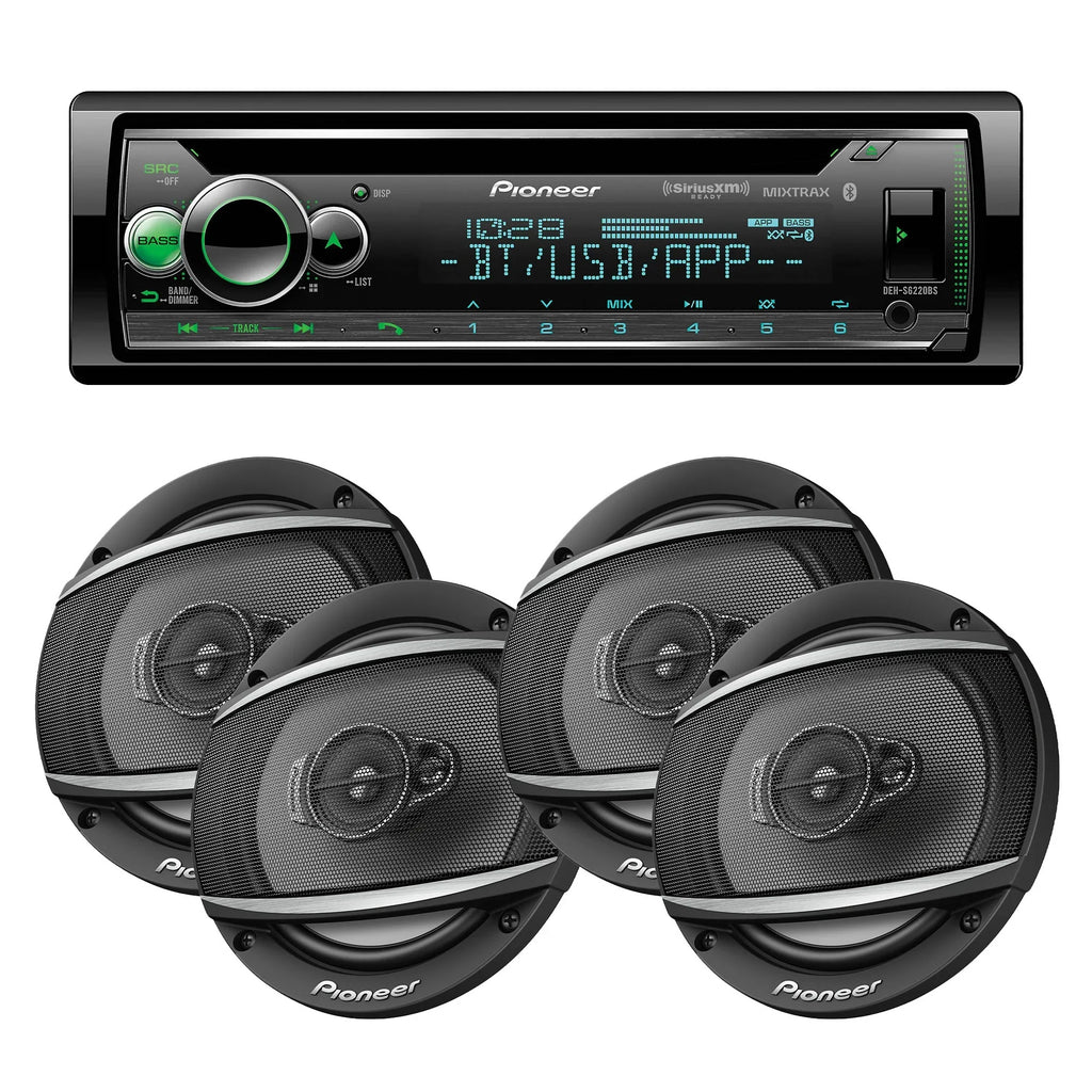 Pioneer DEH-S6220BS Single DIN with Amazon Alexa, Bluetooth, including Android/iPhone Controls and 2 Pairs of Pioneer TS-A652F - 6-1/2" - 3-way Coaxial Speakers