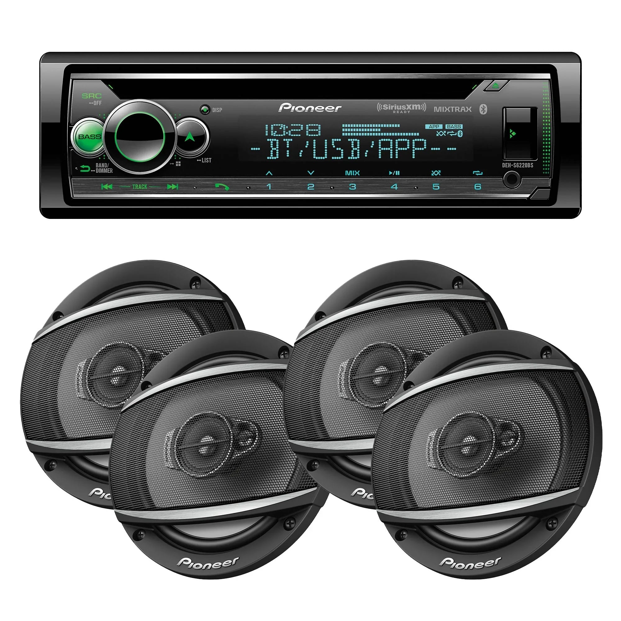 Pioneer DEH-S6220BS Single DIN with Amazon Alexa, Bluetooth, including Android/iPhone Controls and 2 Pairs of Pioneer TS-A652F - 6-1/2" - 3-way Coaxial Speakers