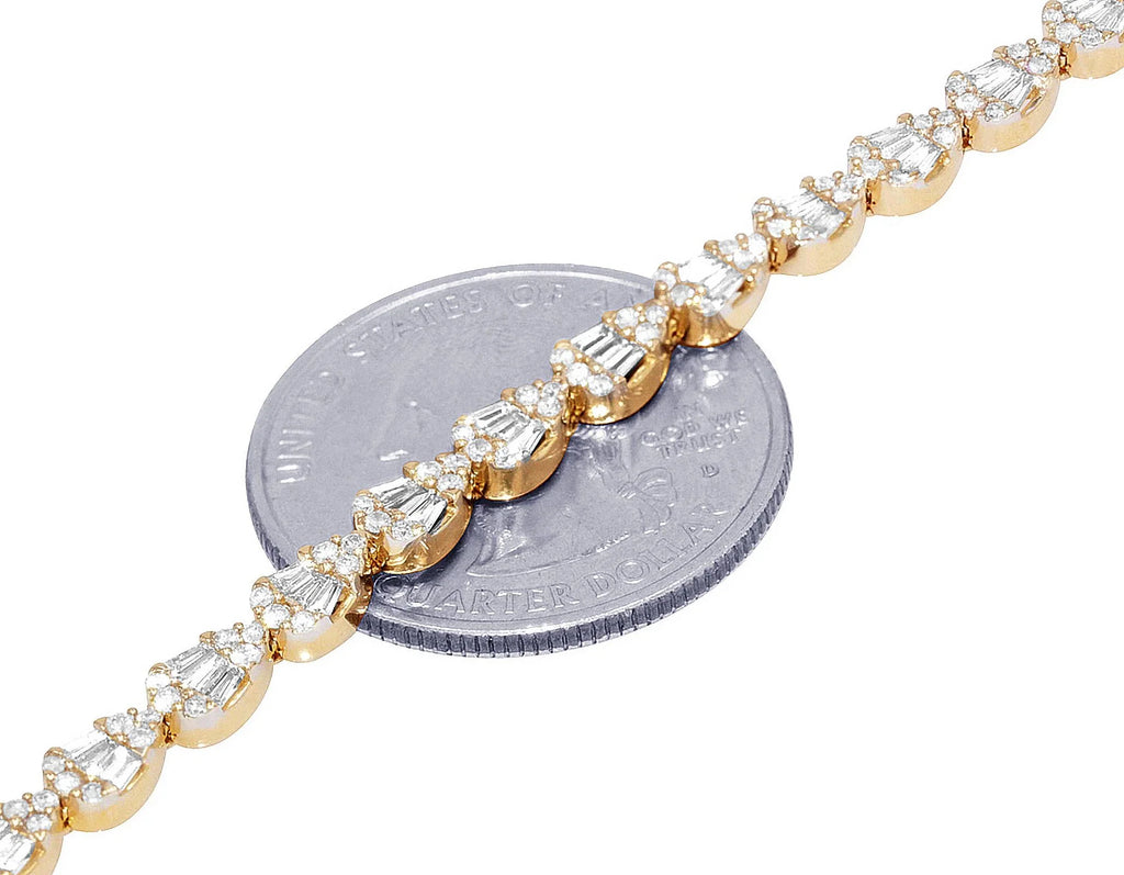 Tear Shaped Baguette Cluster 2.70 CT Diamond Tennis Link Bracelet Gold    4MM    7.75"