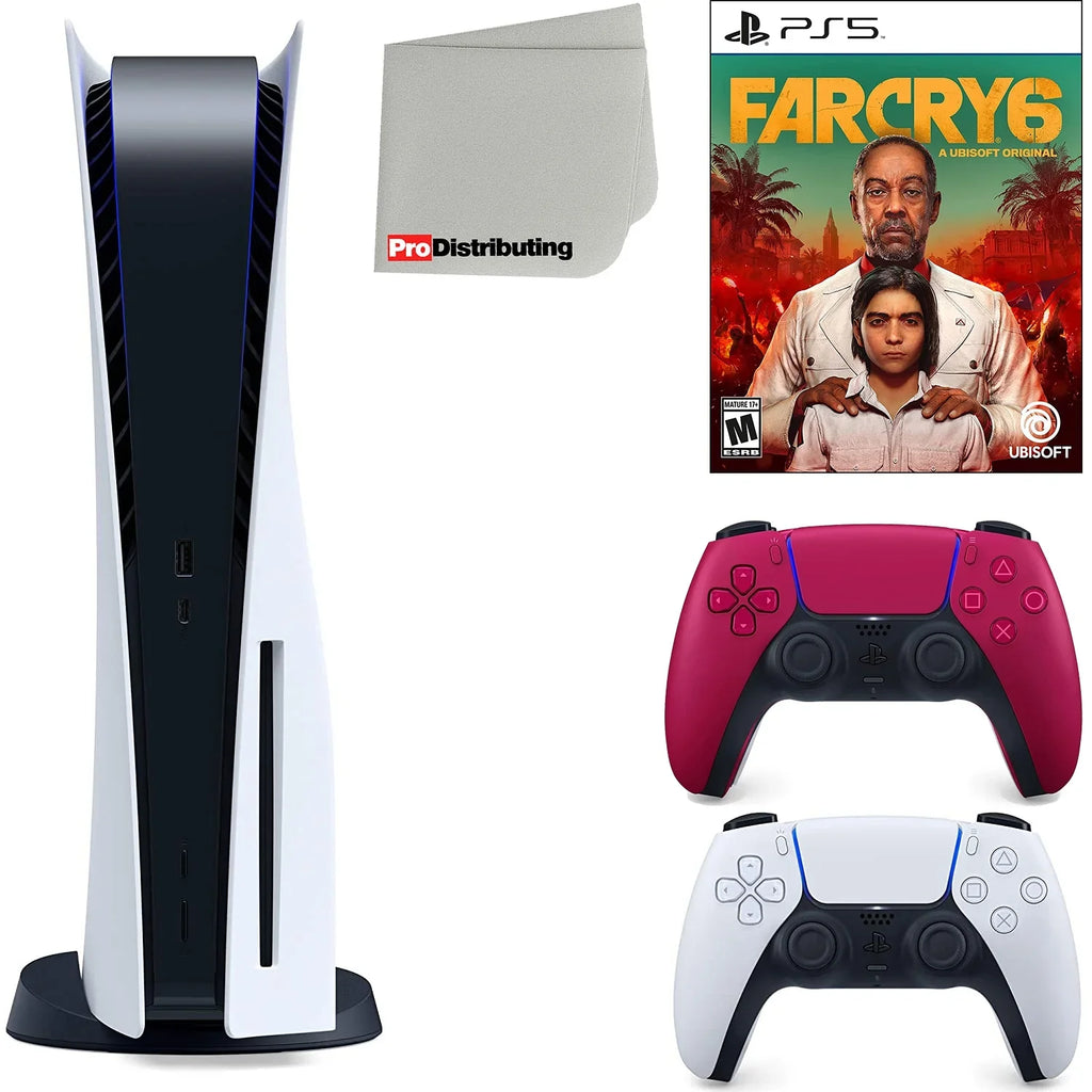 Playstation 5 Disc Version ( PS5 Disc) with Cosmic Red Extra Controller, Far Cry 6 and Microfiber Cleaning Cloth Bundle