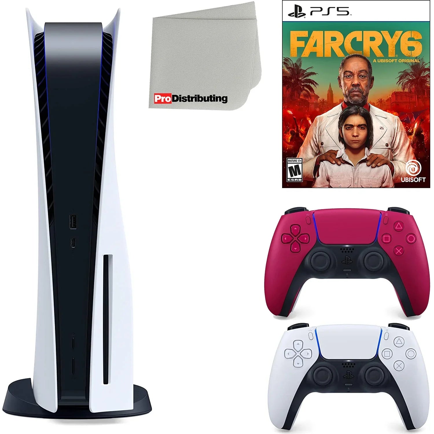Playstation 5 Disc Version ( PS5 Disc) with Cosmic Red Extra Controller, Far Cry 6 and Microfiber Cleaning Cloth Bundle