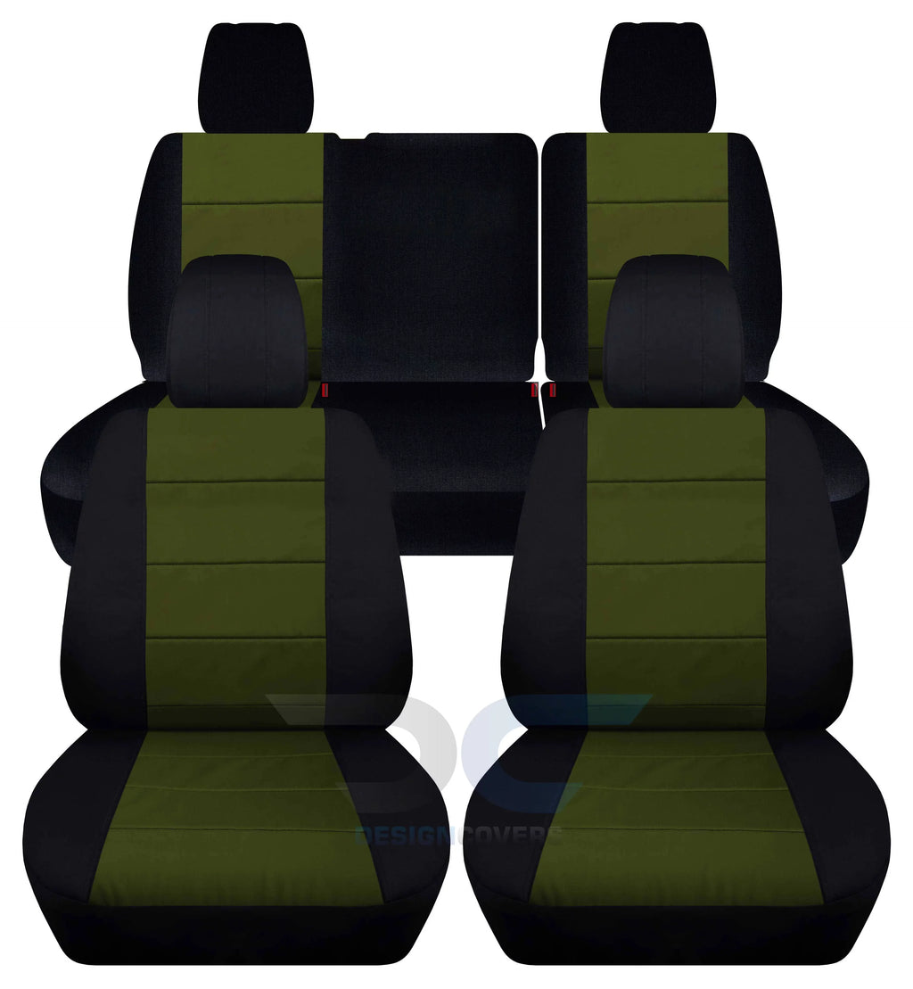 T291-Designcovers Fits 2013-2018 Jeep Wrangler JK 4-Door Cotton Seat Covers:Black and Hunter Green - Front & Rear Split Bench