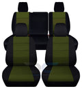 T291-Designcovers Fits 2013-2018 Jeep Wrangler JK 4-Door Cotton Seat Covers:Black and Hunter Green - Front & Rear Split Bench