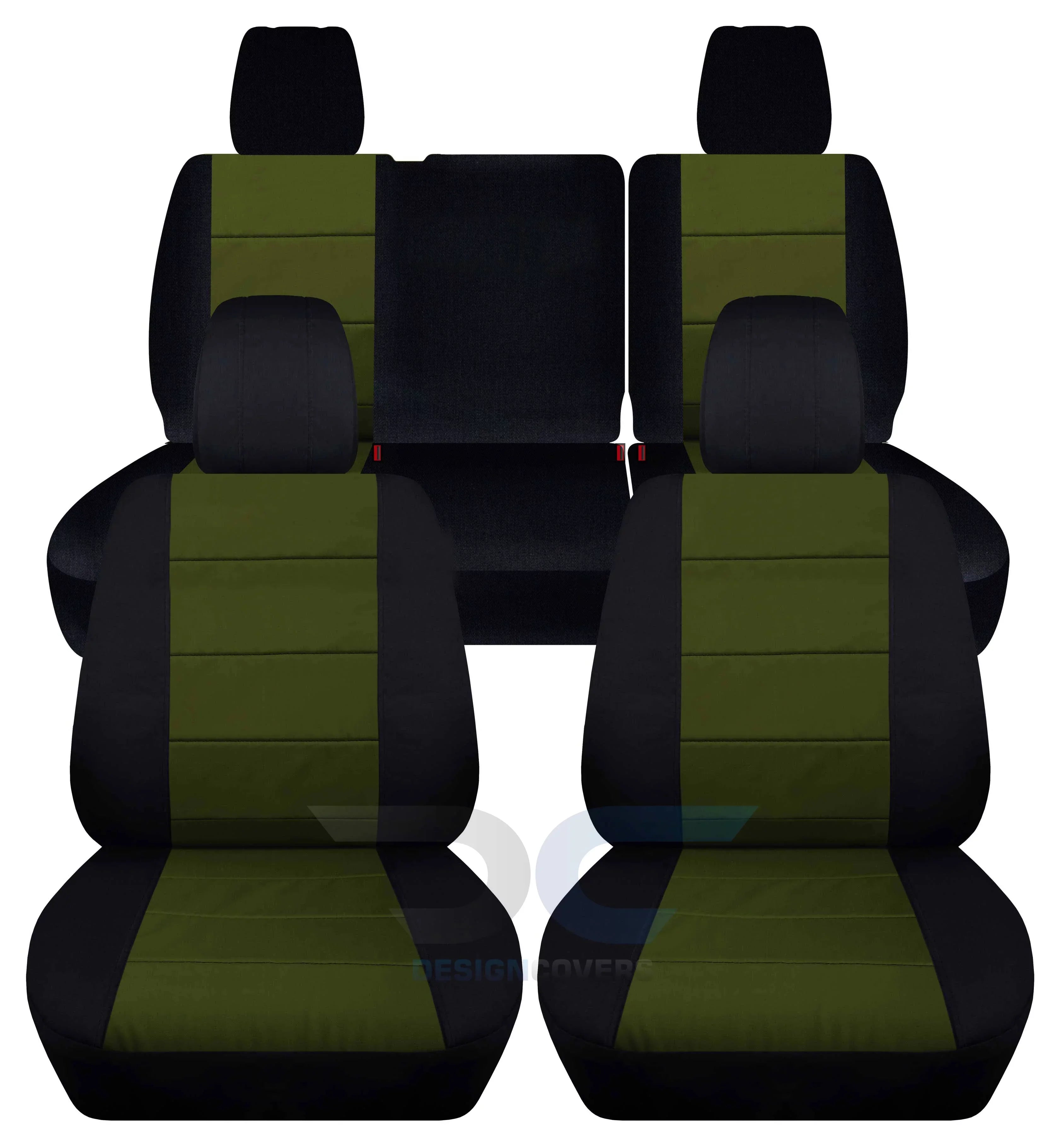 T291-Designcovers Fits 2013-2018 Jeep Wrangler JK 4-Door Cotton Seat Covers:Black and Hunter Green - Front & Rear Split Bench