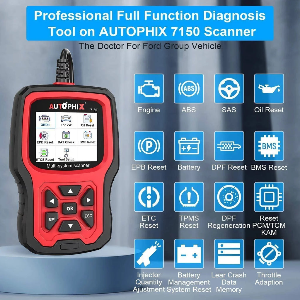 AUTOPHIX 7150 OBD2 Scanner Code Reader All Systems Automotive Diagnostic Scanner ABS Battery TPMS Reset for Ford