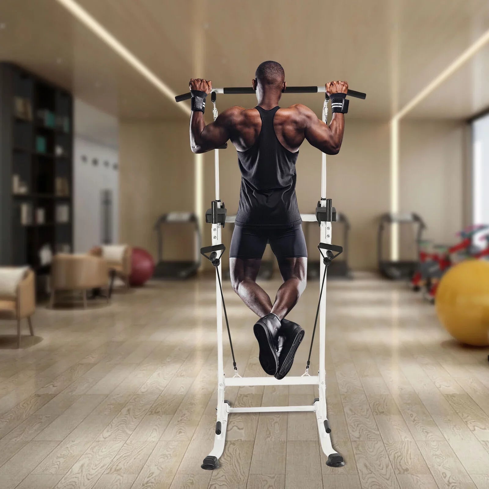 Home Gym Power Tower Dip Station Chin Up Bar Power Tower Pull Push Home Gym Black Adjustable Height