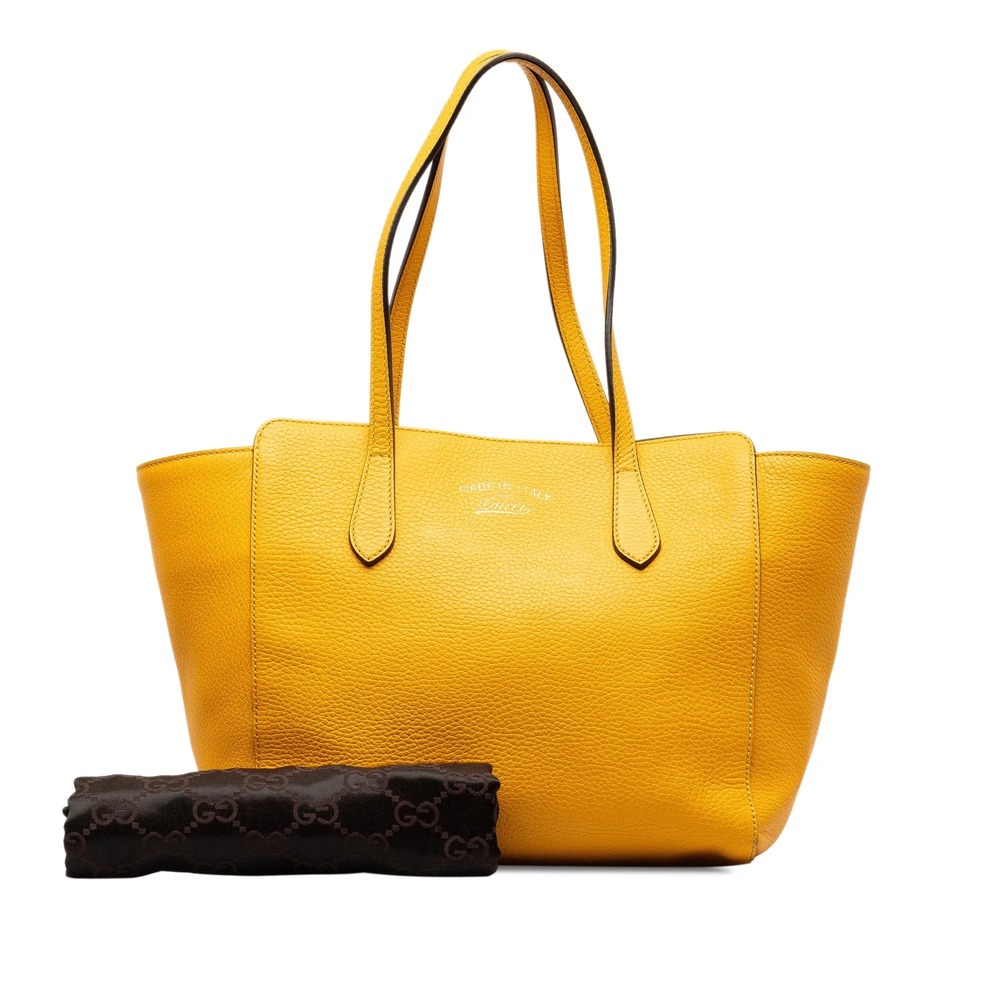 Pre-Owned Authenticated Gucci Medium Swing Tote Calf Leather Yellow Tote Bag Unisex (Good)