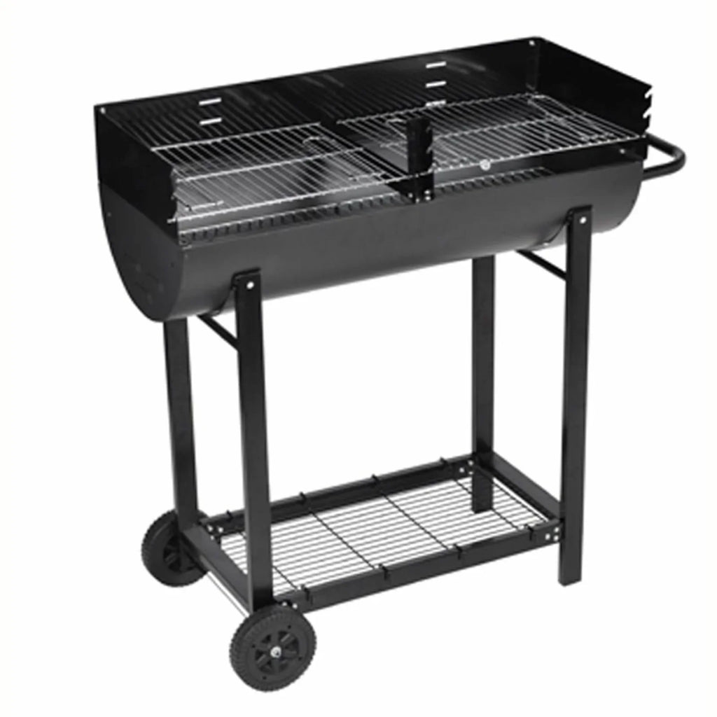 Anself Charcoal BBQ Stand with Lower Shelf and Wheels Steel Barbecue Grill Black for Camping Cooking, Grilling, Smoking, Picnic, Hiking, Party, Garden, Patio 39.4 Inch Length