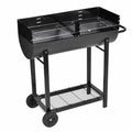 Anself Charcoal BBQ Stand with Lower Shelf and Wheels Steel Barbecue Grill Black for Camping Cooking, Grilling, Smoking, Picnic, Hiking, Party, Garden, Patio 39.4 Inch Length