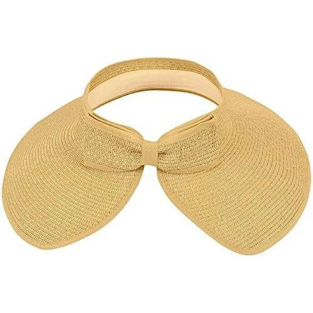 Roll Up Wide Brim Straw Sun Hat Visor Ribbed_Beige