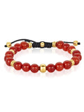 Coastal Jewelry Men's Red Agate Stone and Gold PLatitudeed Stainless Steel Beaded Adjustable Bracelet (8mm)