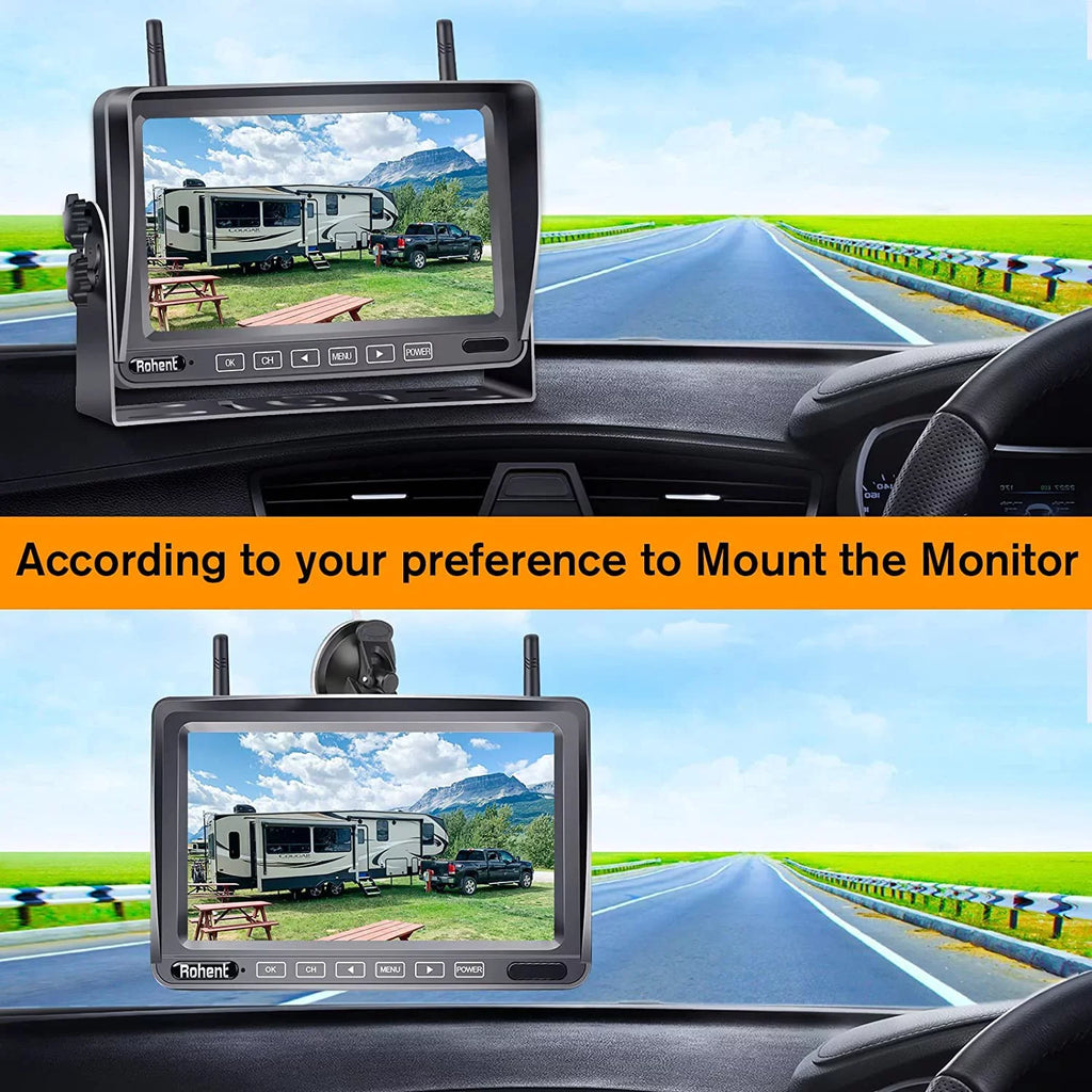 Upgraded Digital Wireless Backup Camera High-Speed Observation System for RV Truck Trailers Camper 5th Wheel with 7" Monitor Split Screen Recorder Driving/Reverse Use IP69K Waterproof Night