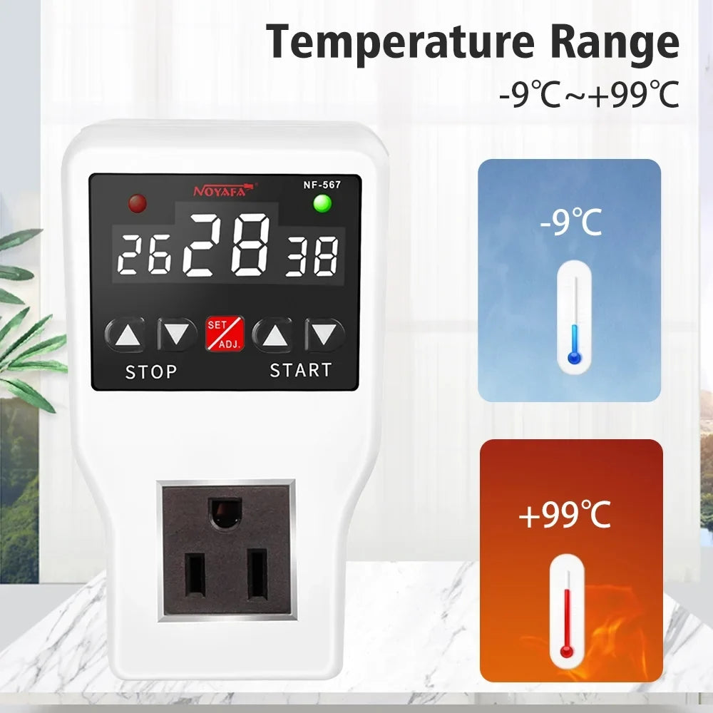 Shinysix Temperature Controller Socket with Timer Switch, NOYAFA NF-567 Digital Thermostat 800W 10A, Cooling Heating Temperature Sensor Plug – Ideal for Home Appliances