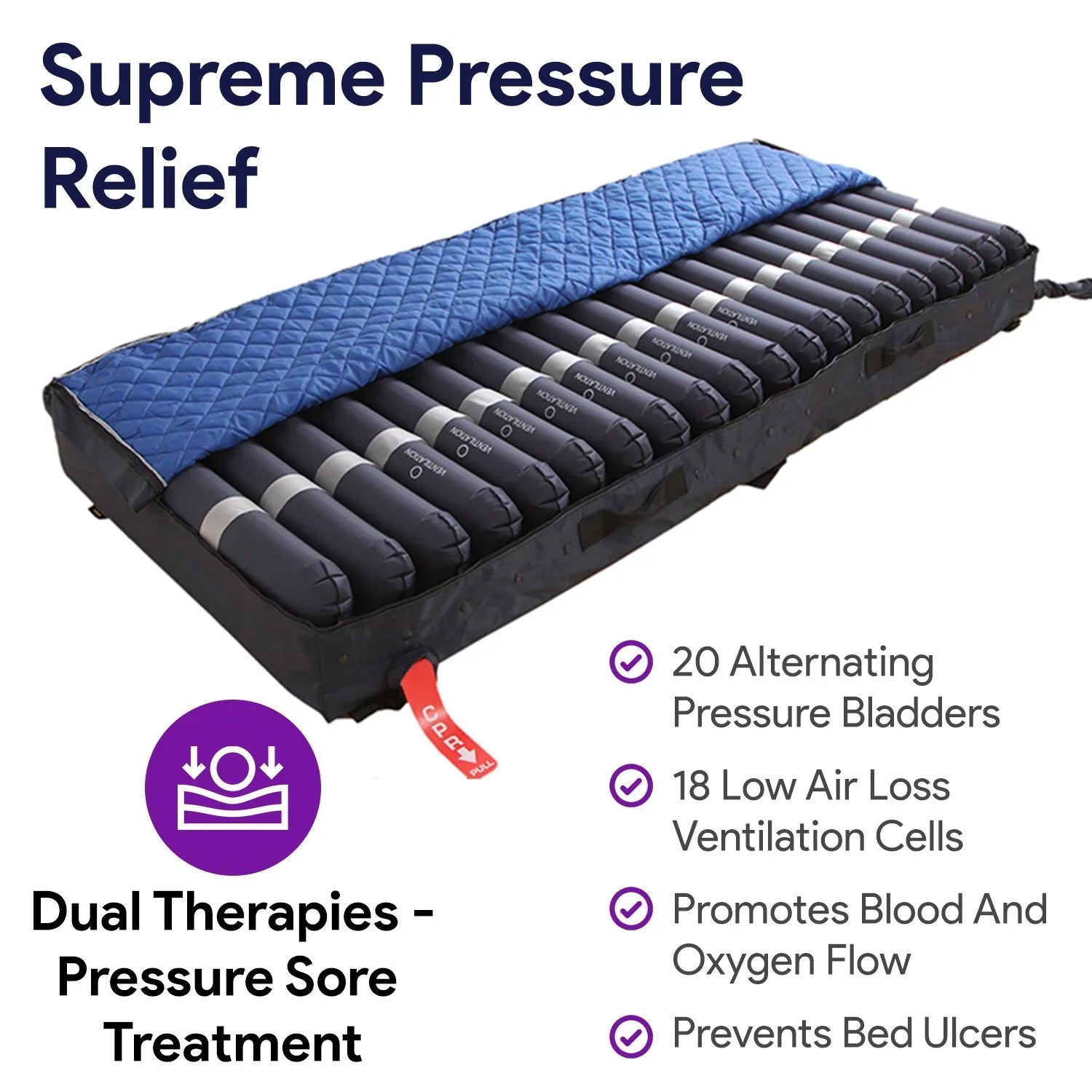 Proheal Low Air Loss Alternating Pressure Air Mattress with Digital Silent Air Pump & Side Perimeter - 36” x 80” x 8/11"