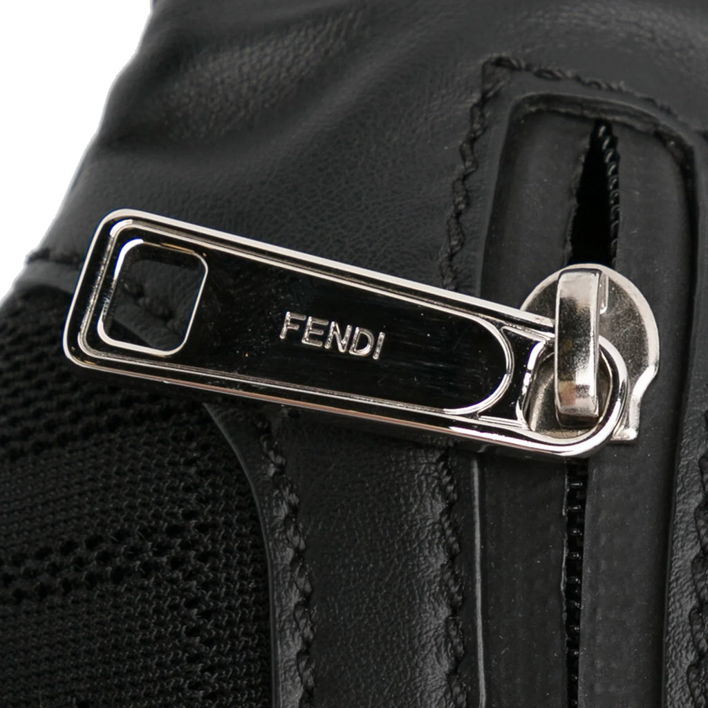 Pre-Owned Authenticated Fendi FF Neoprene Vitello Grace Perforated Pocket Belt Bag Knit Fabric Black Unisex (Good)