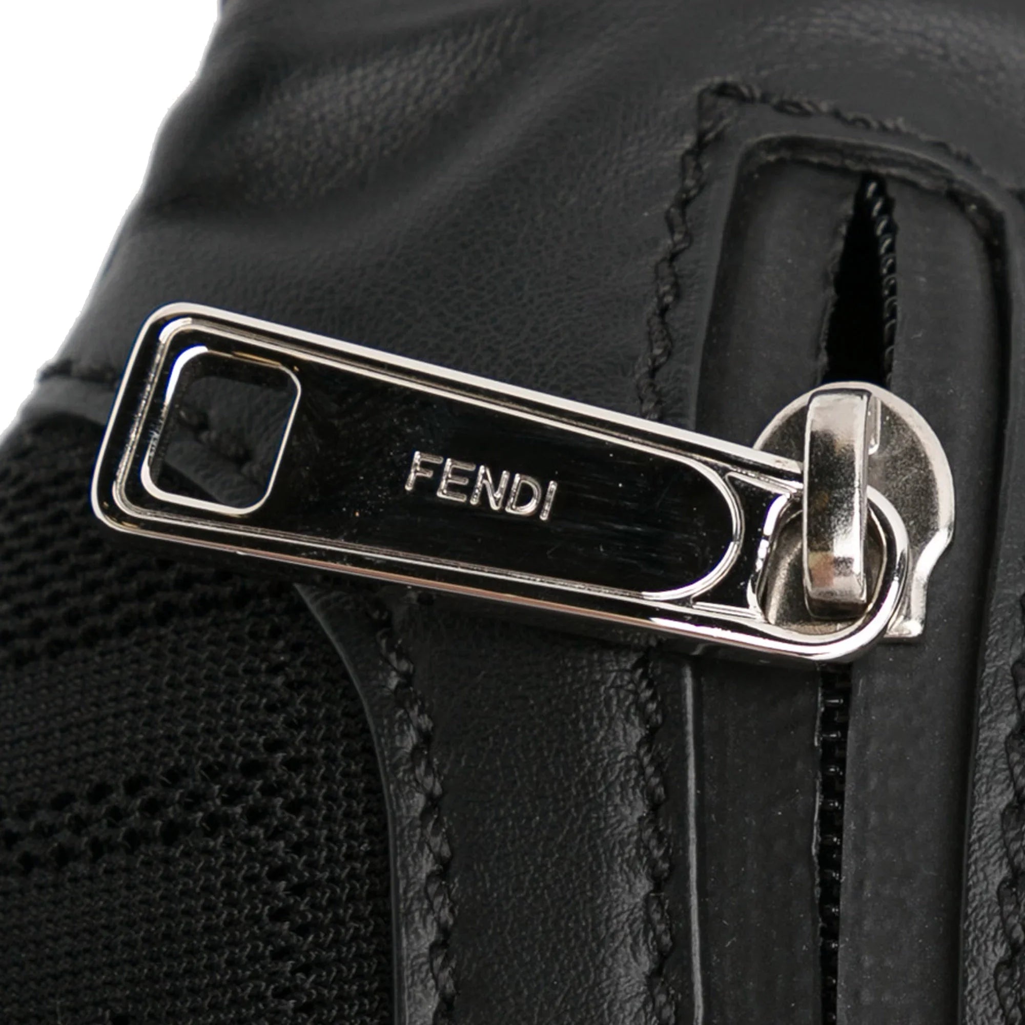 Pre-Owned Authenticated Fendi FF Neoprene Vitello Grace Perforated Pocket Belt Bag Knit Fabric Black Unisex (Good)