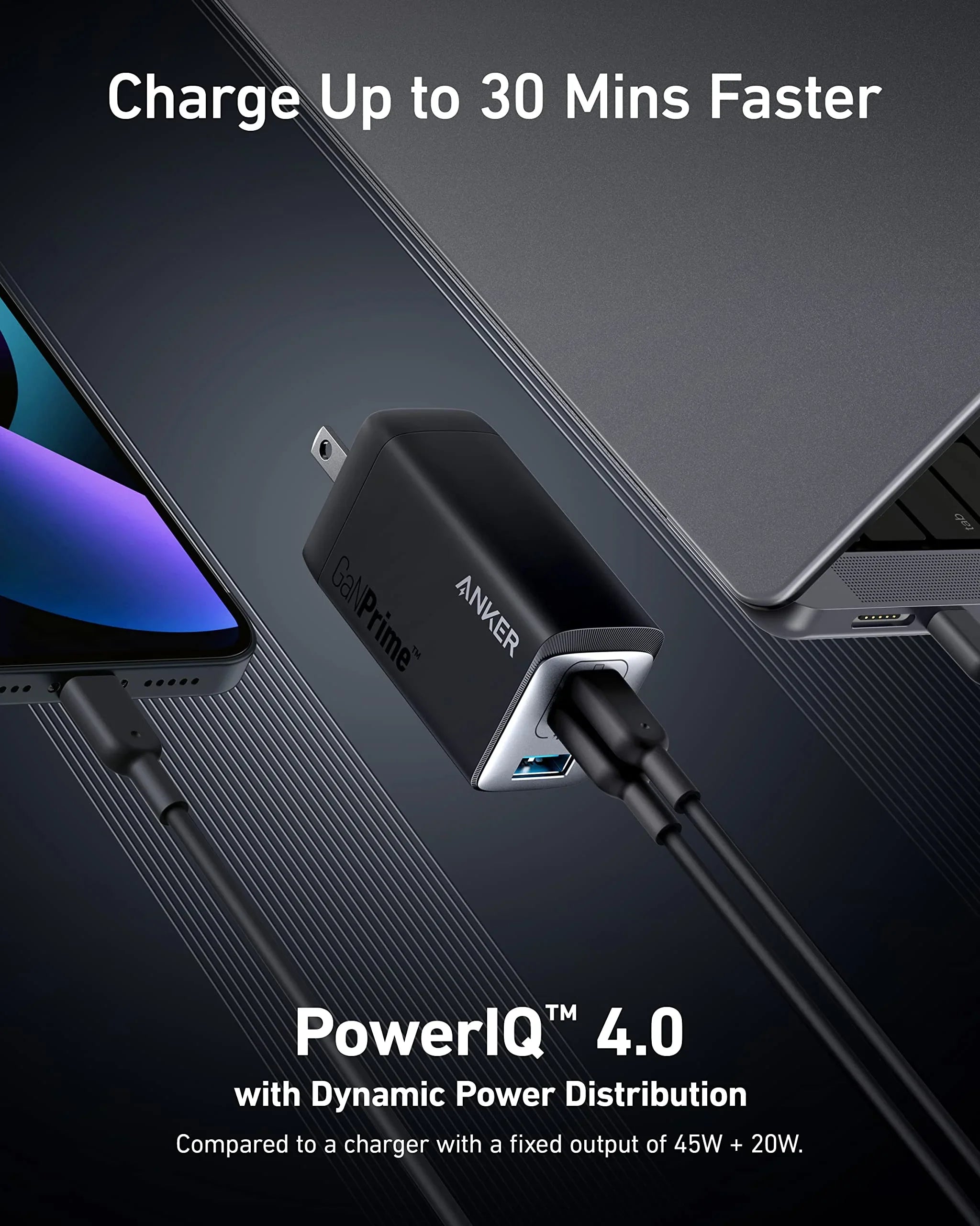 Anker 735 Fast Charger (GaNPrime 65W) with USB-C to USB-C Cable