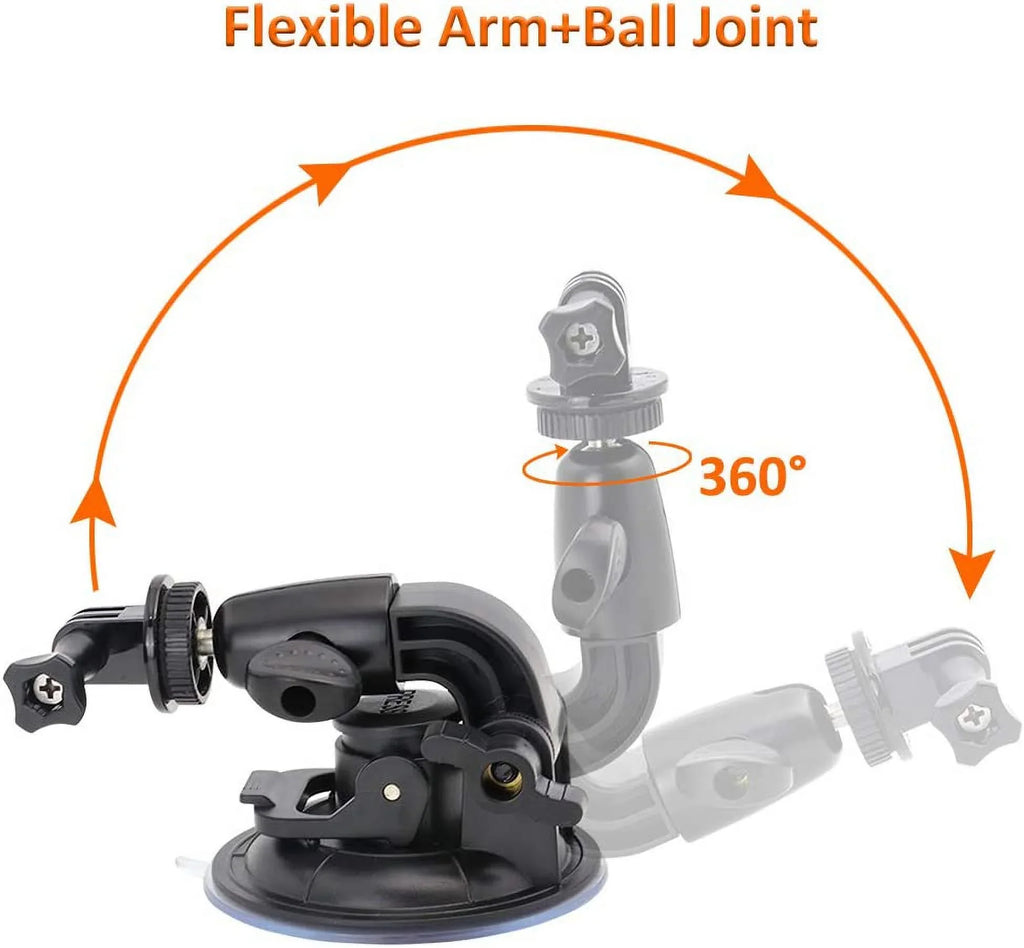 Heavy Duty Camera Car Windshield Mount with 1/4-20 Adapter for GoPro Hero Series and All Cameras