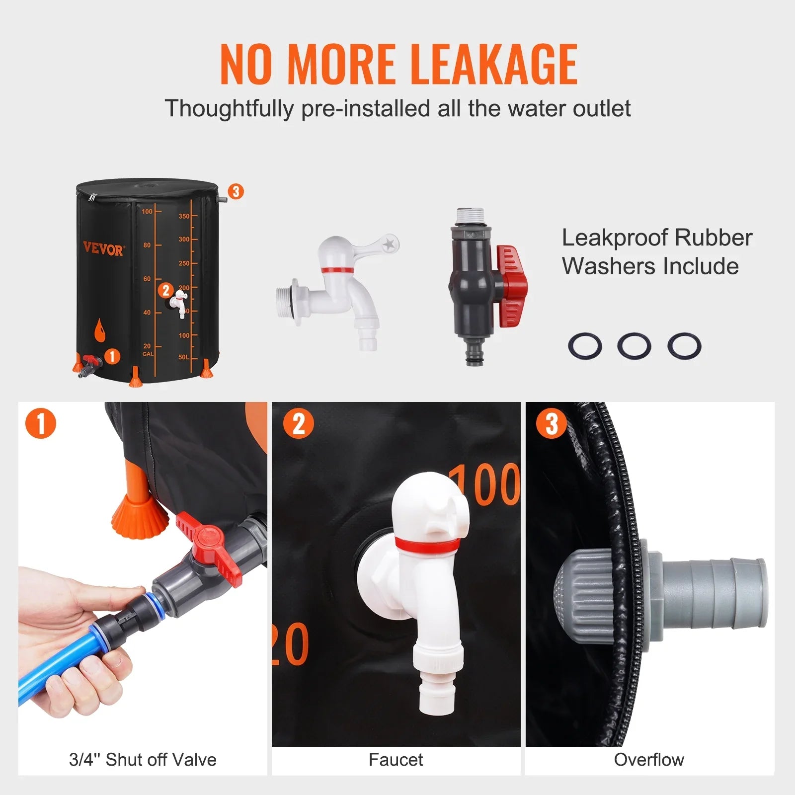 BENTISM Collapsible Rain Barrel, 100 Gallon Large Capacity, PVC Rainwater Collection System Including Spigots and Overflow Kit, Portable Water Tank Storage Container