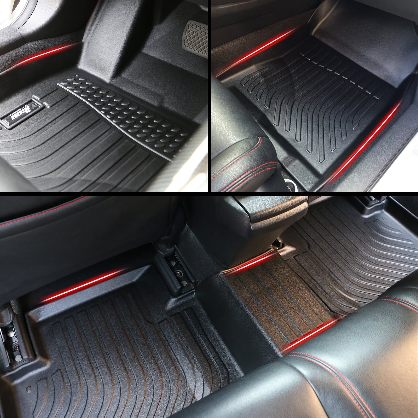 Ikon Motorsports Floor Mats & Trunk Mat Compatible With 2023-2024 Honda HR-V, Black 3D Molded Carpets Liner 1st 2nd Row Front Rear Boot Tray Cover Protection Cargo Pad TPE All Weather Protector