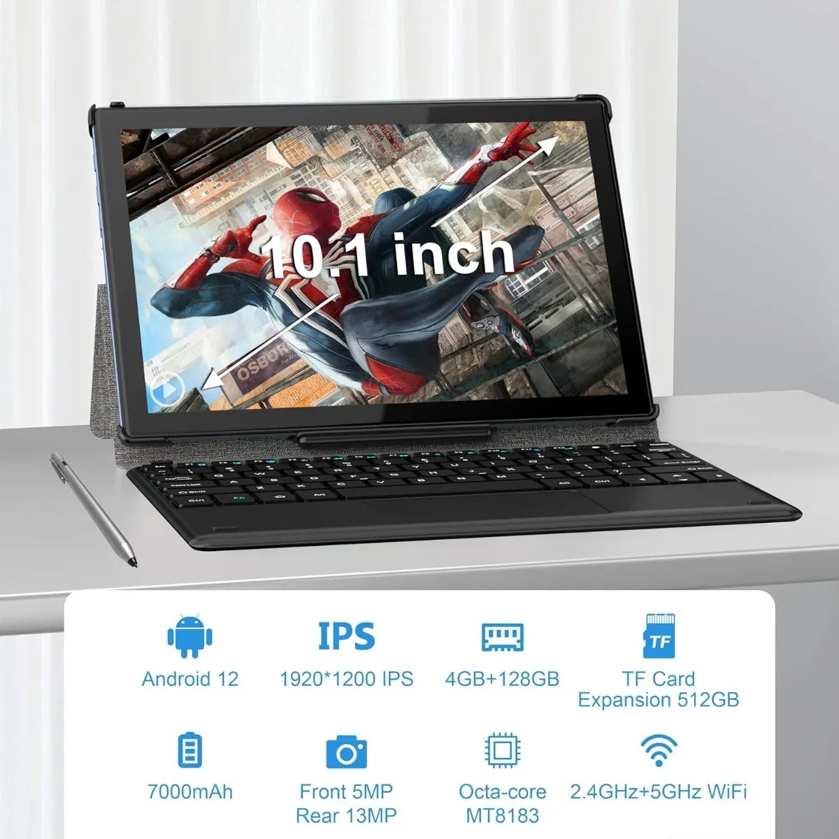 BYYBUO 10.1" Android 12 Tablet: Your Entertainment Hub, FM Radio, Full HD Display, Bluetooth