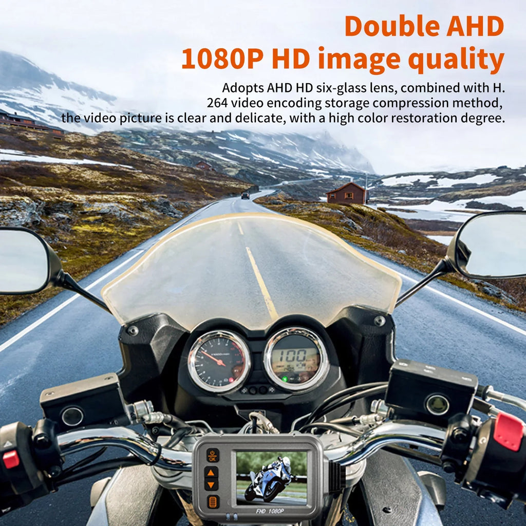 Motorcycle Dash Cam,WiFi Dual 1080p Motorbike Camera ,120° Wide Angle,Parking Monitoring, Timed Recording After Flameout Full Body Waterproof Night Vision With 32G storage card
